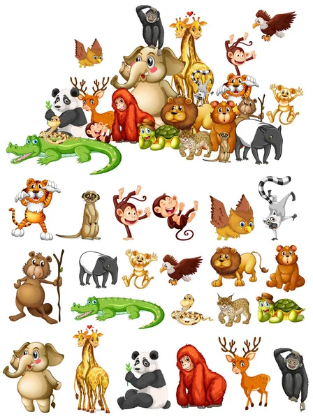 Many animals on white background — Stock Vector