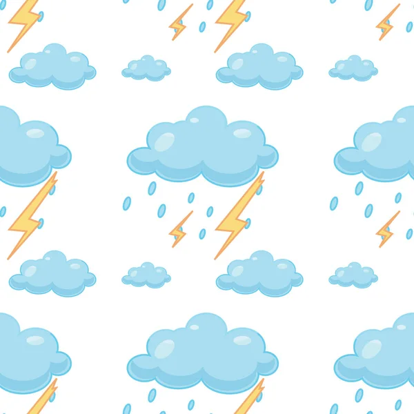 雲と稲妻とシームレスなパターンタイル漫画 — ストックベクタ