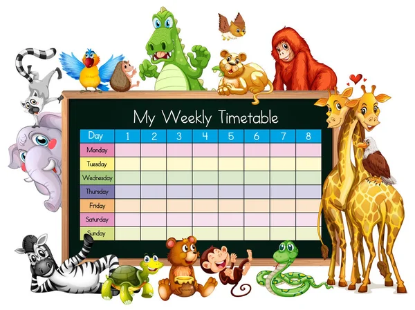 Plantilla de calendario con muchos animales — Vector de stock