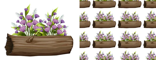 Nahtlose Hintergrundgestaltung mit lila Blüten auf Baumstamm — Stockvektor