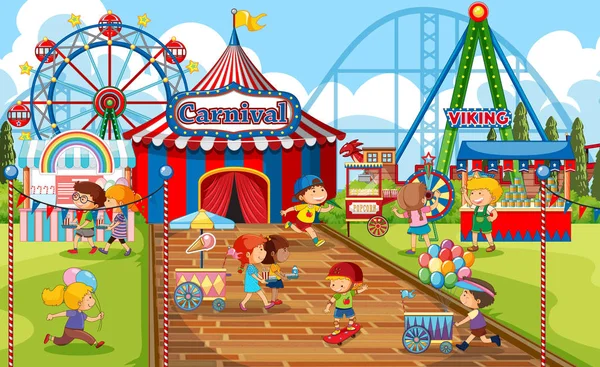 An outdoor funfair scene — Stock Vector