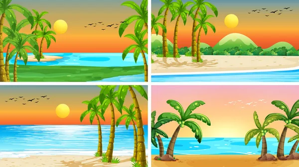 Set of tropical ocean nature scenes with beaches — Stock Vector