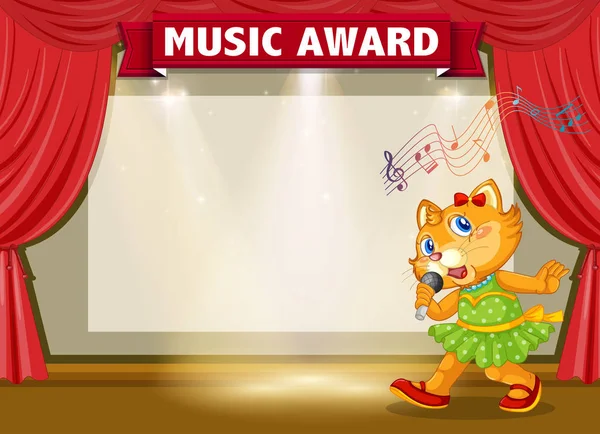 Music award with cat singing — Stock Vector