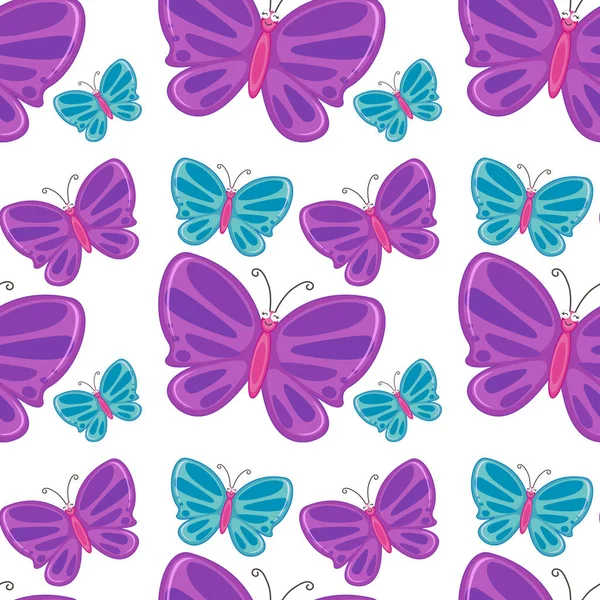Cartone animato di piastrelle modello senza soluzione di continuità con farfalle — Vettoriale Stock