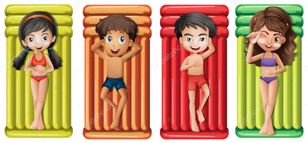 Boys and girls on rubber mattress