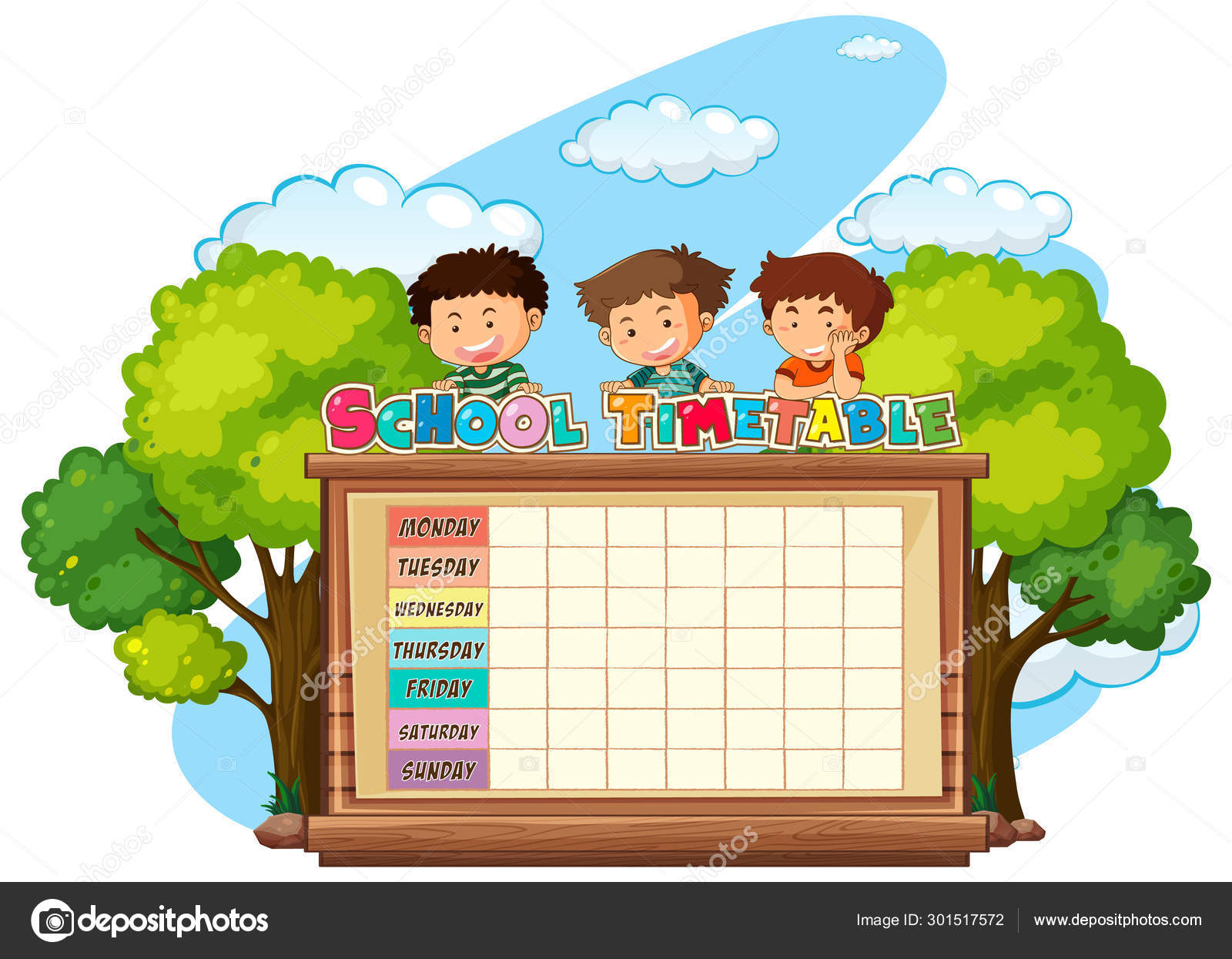 Расписание Школьного Планирования С Персонажами Векторное.