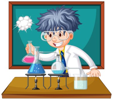 Scientist working with science tools in lab clipart