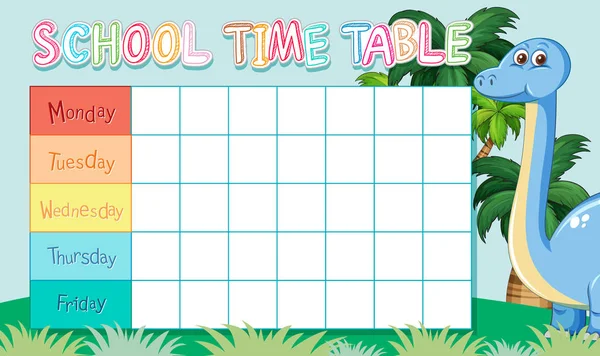 School tijd tabel met dinosaurus — Stockvector