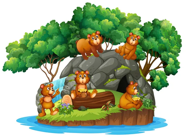 Many bears on the island — Stockvector