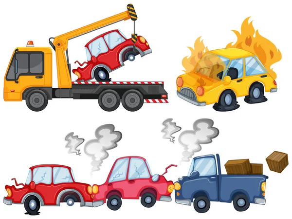 Three isolated car crash scenes — Stock Vector