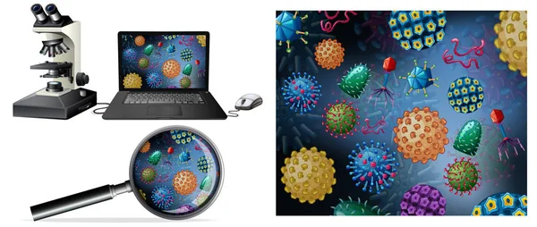 Close up isolated object of virus on computer screen — Stock Vector