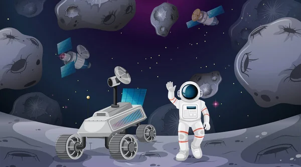 Astronaut och Rover scen — Stock vektor