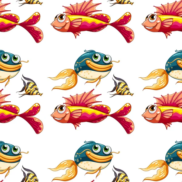 魚とシームレスなパターンタイル漫画 — ストックベクタ