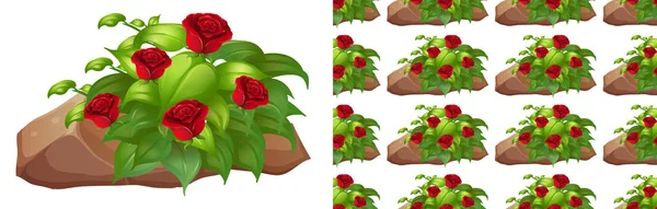 岩の上に赤いバラとシームレスな背景デザイン — ストックベクタ