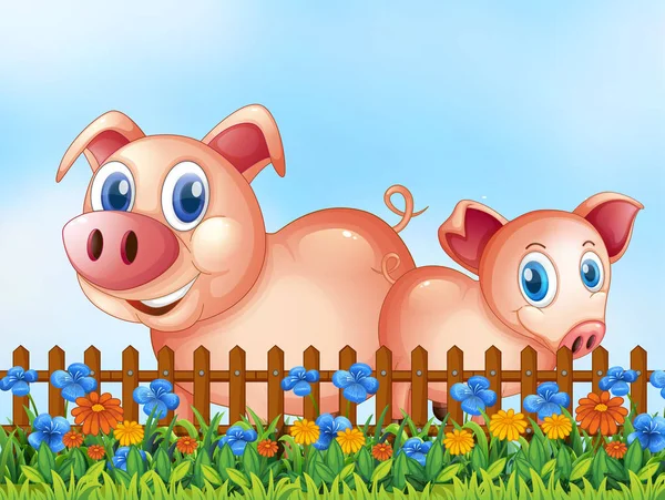 Schweine in der Outdoor-Szene — Stockvektor
