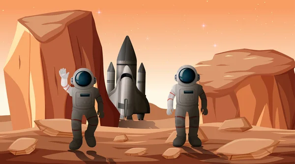 Astronauts on planet scene — Stock Vector