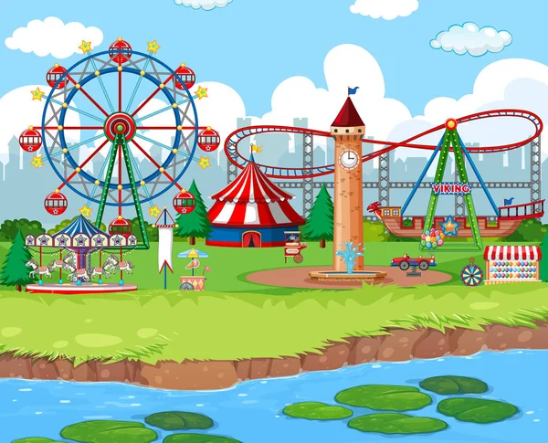 现场背景设计与游乐设施在狂欢节 — 图库矢量图片
