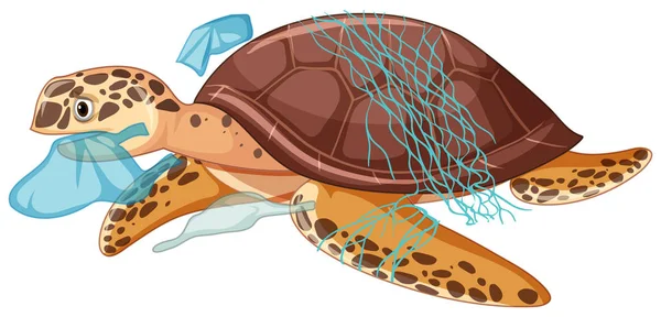 Θαλάσσια χελώνα και πλαστικές σακούλες σε λευκό φόντο — Διανυσματικό Αρχείο