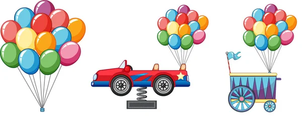 Globos coloridos con coche y carro — Archivo Imágenes Vectoriales