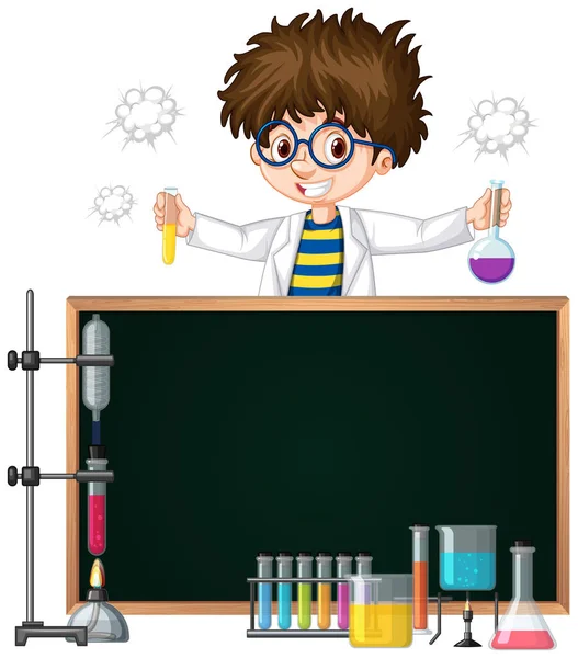 Frame template design with kid in science lab — Stock Vector