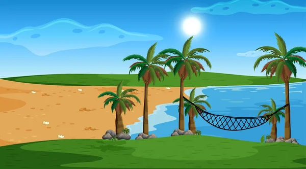 Paisaje de dibujos animados verano playa imágenes de stock de arte  vectorial | Depositphotos