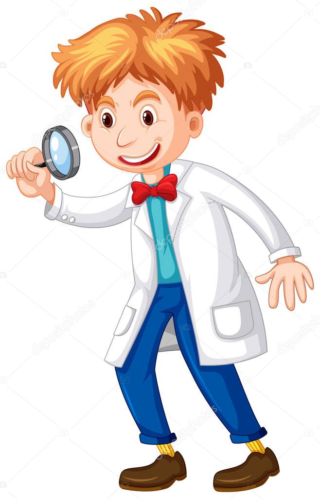 Scientist holding magnifying glass in hand