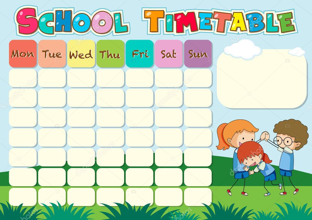 School timetable template with kids playing