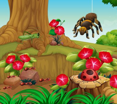 Bahçede böcekler ile arka plan sahnesi