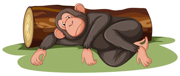 Macaco doente deitado junto ao tronco —  Vetores de Stock