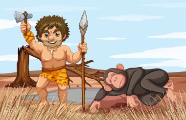 Mağara adamı ve maymun sahada