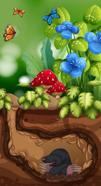 Köstebek ve kelebek ile doğa sahnesi