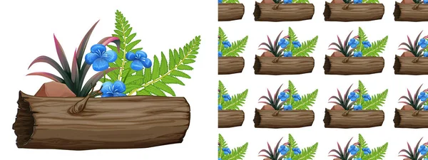 Diseño de fondo sin costuras con flores azules y helechos — Vector de stock