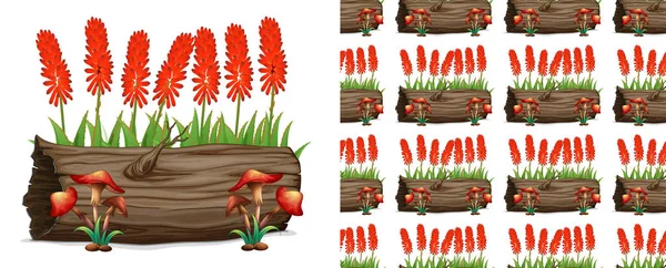 Conception de fond sans couture avec des fleurs d'aloe vera et de rondins — Image vectorielle