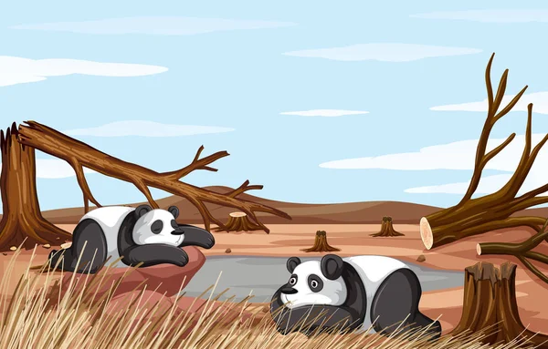 Hintergrundszene mit zwei sterbenden Pandas — Stockvektor