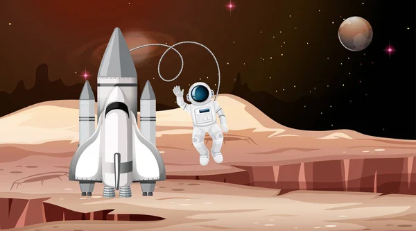 Roket ve astronot mars sahnesi — Stok Vektör
