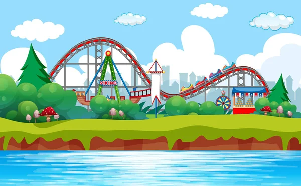 Escena de diseño de fondo con montaña rusa en el circo — Vector de stock