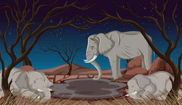 Stervende olifanten in het droge land — Stockvector