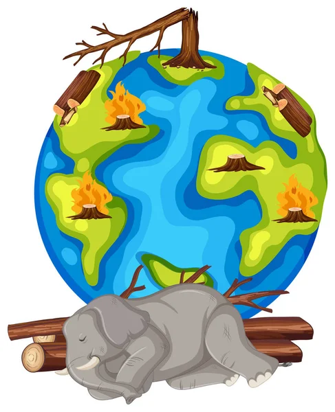 Global warming with deforestation and dying animal — Stock Vector