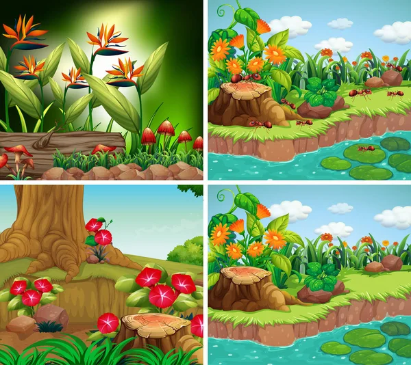 Set of background scene with nature theme — Stock Vector