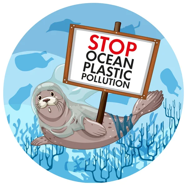 Návrh plakátu s těsnicí vodou zastavení plastového znečištění — Stockový vektor