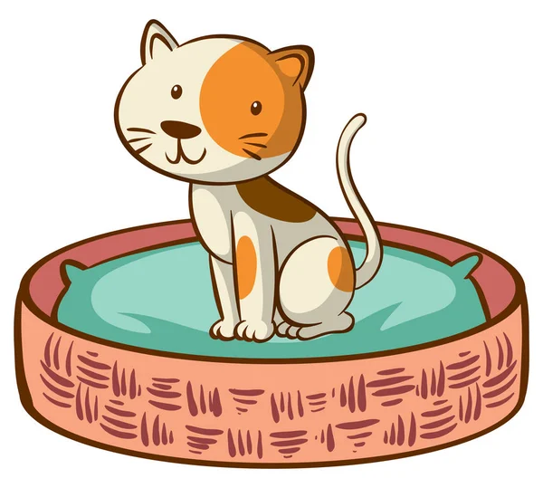 Beyaz arka planda yatakta oturan kedi yavrusu — Stok Vektör