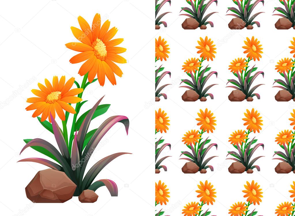 Seamless background design with orange gerbera flowers