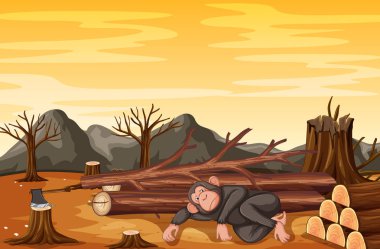 Maymun ve kereste ile Ormansızlaşma sahnesi