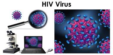 Bilgisayar ekranında HIV virüsü ve büyüteç