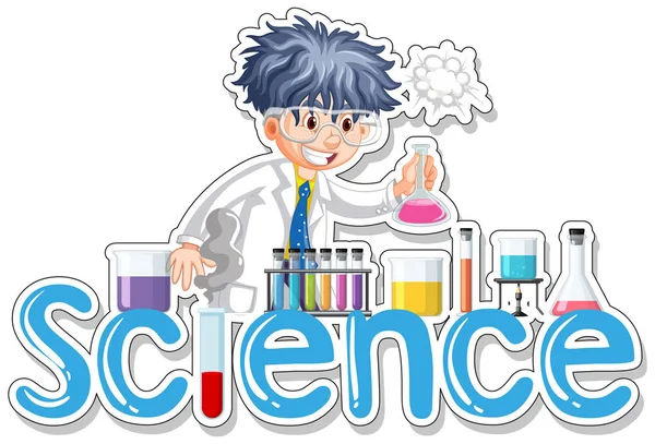 Sticker design with scientist doing experiment — Stock Vector