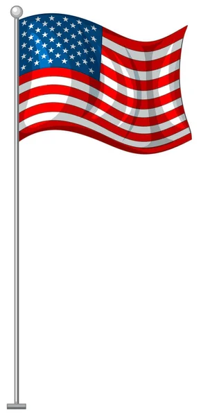 American flag on metal pole — Stock Vector