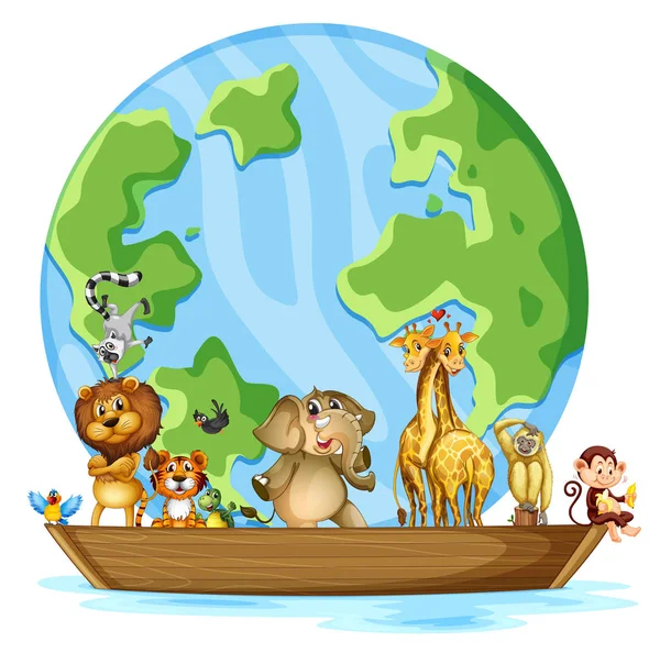 Many animals round the world on white background — Stock Vector