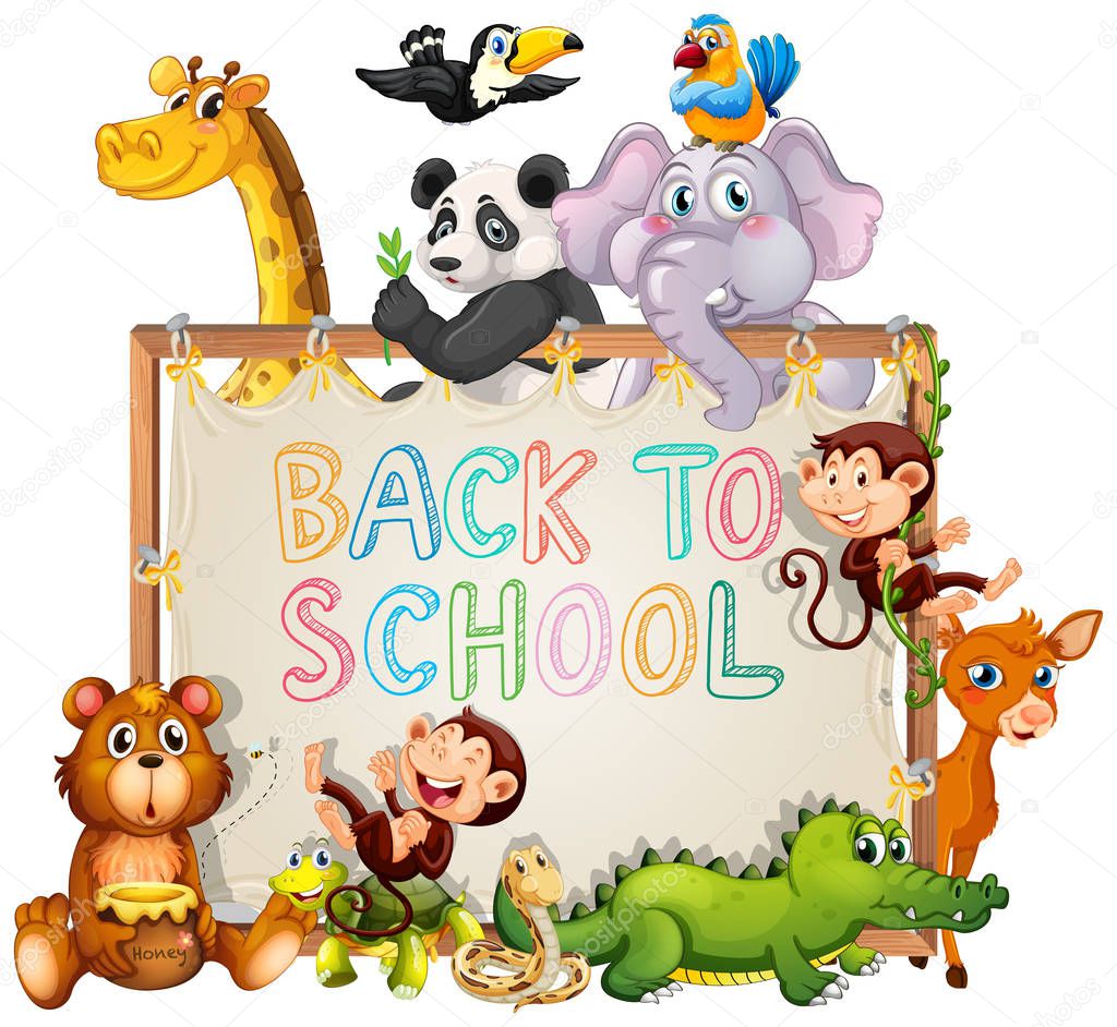 Back to school template with animals
