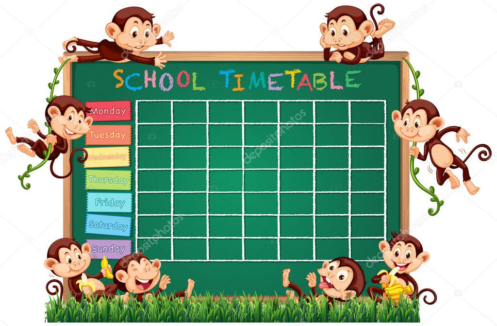 School timetable template with monkeys