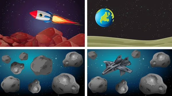 Set di diverse scene spaziali — Vettoriale Stock